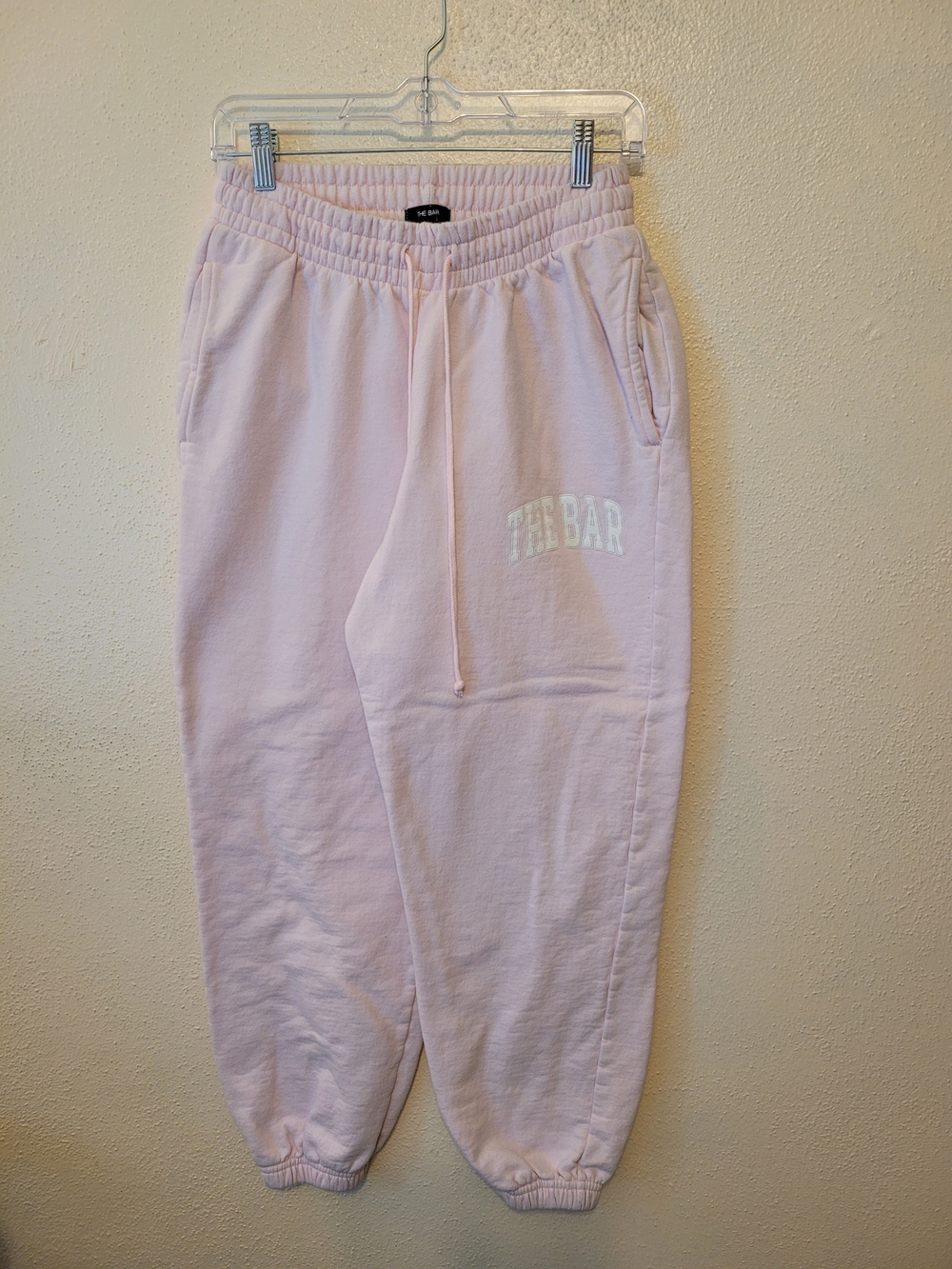The Bar Varsity Sweatpants Blush Pink White Logo Joggers Size M